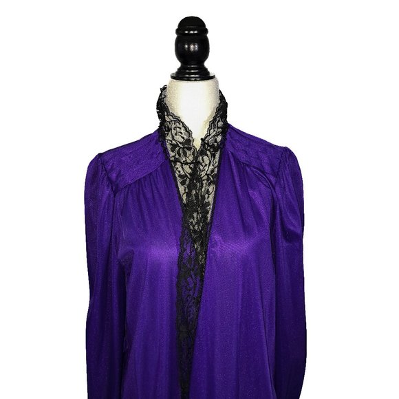 Purple Sheer Nylon Lace Robe Vintage New! - Picture 4 of 7